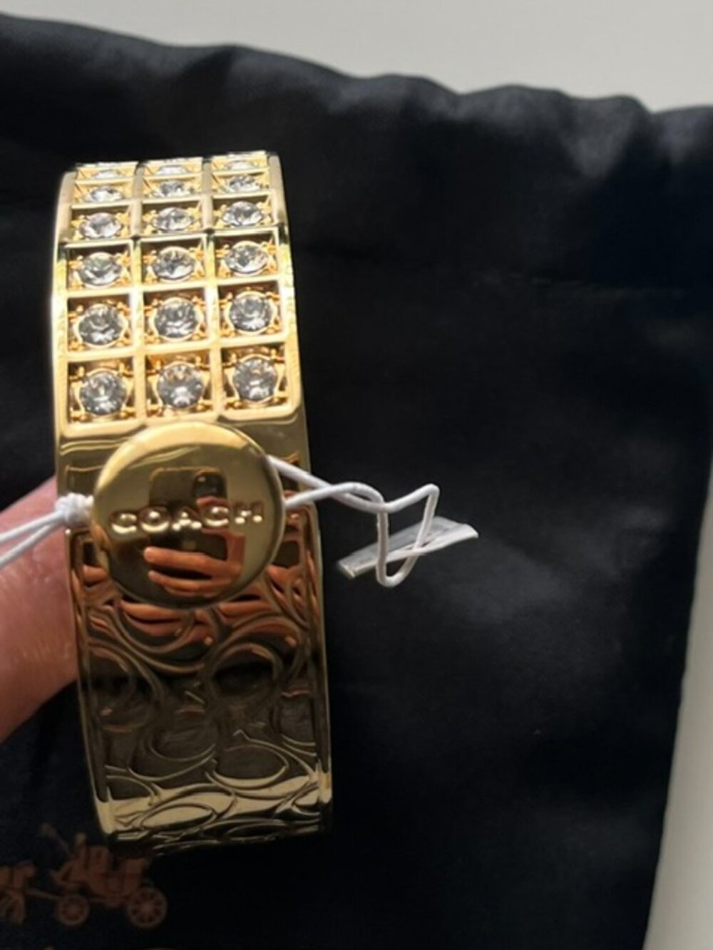 COACH Gold Bangle Bracelet, Signature C Embossed - Picture 4 of 5